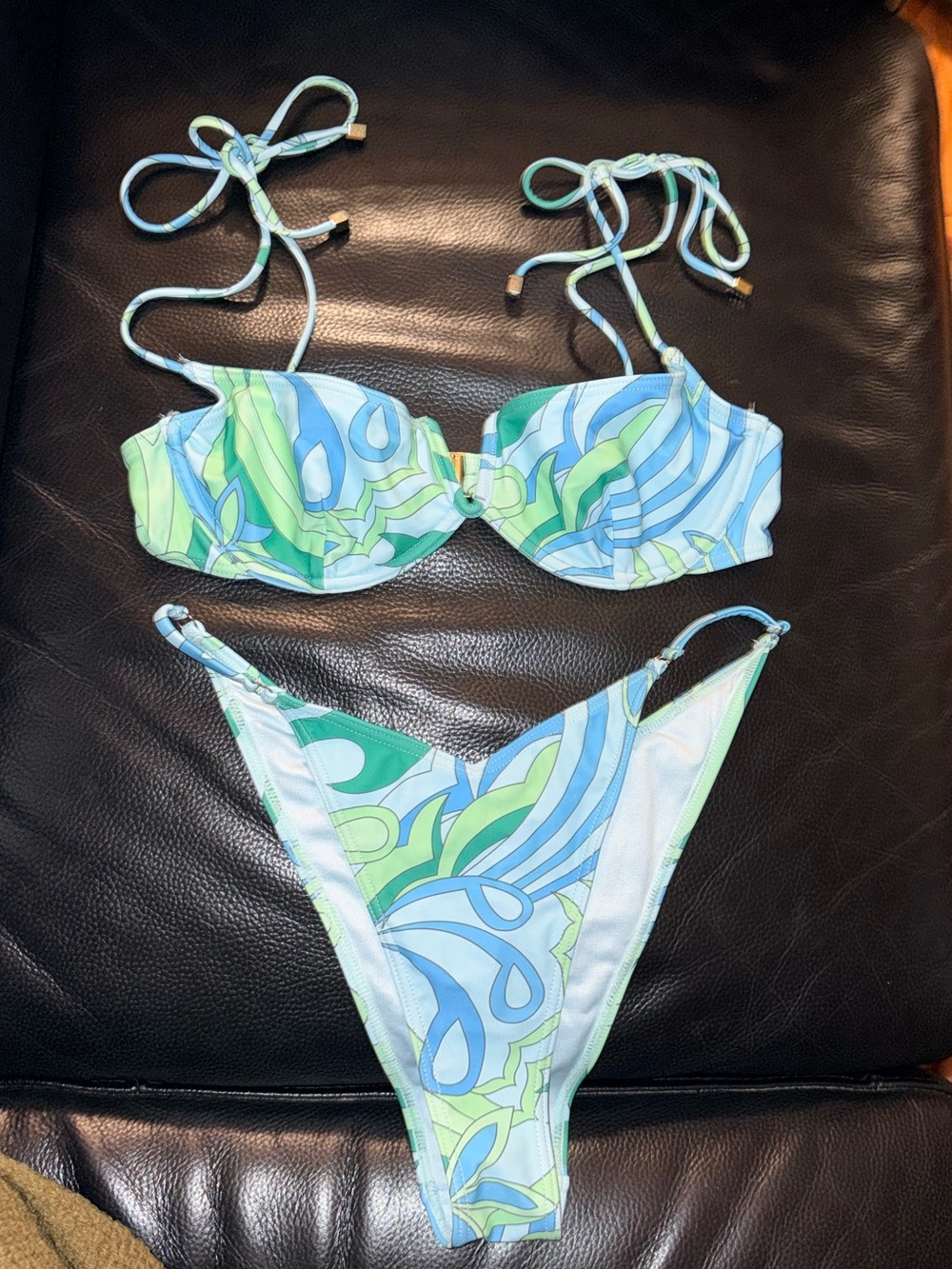 Sexy Aqua Blue & Green Vintage Style Patterned Bikini Set